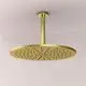 Runde Regenbrause in Gold, montiert an der Decke, mit gleichmäßiger Verteilung der Wasseröffnungen. Produkt von Ideal Standard.